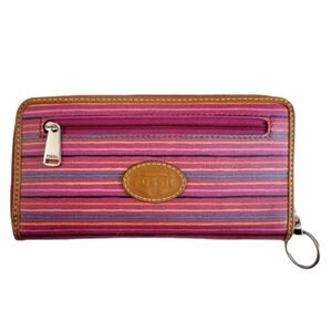 FOSSIL Multi Striped Zip Around Rectangle Clutch Wallet
